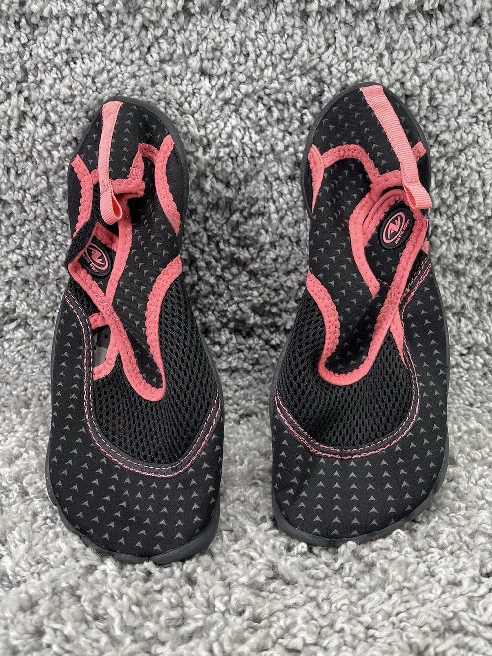 Women’s Athletic Works Water Shoes Size 7-8 Black Peach Gray Color